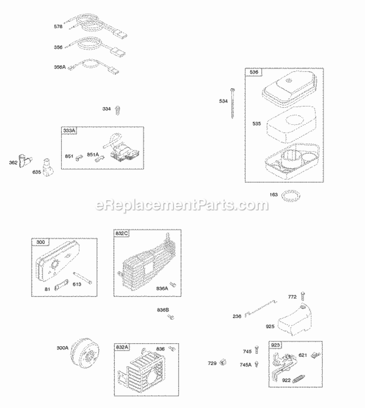 Air Cleaner Brake Ignition Exhaust System Diagram and Parts List for 10L802-0574-F2  Briggs and Stratton Engine